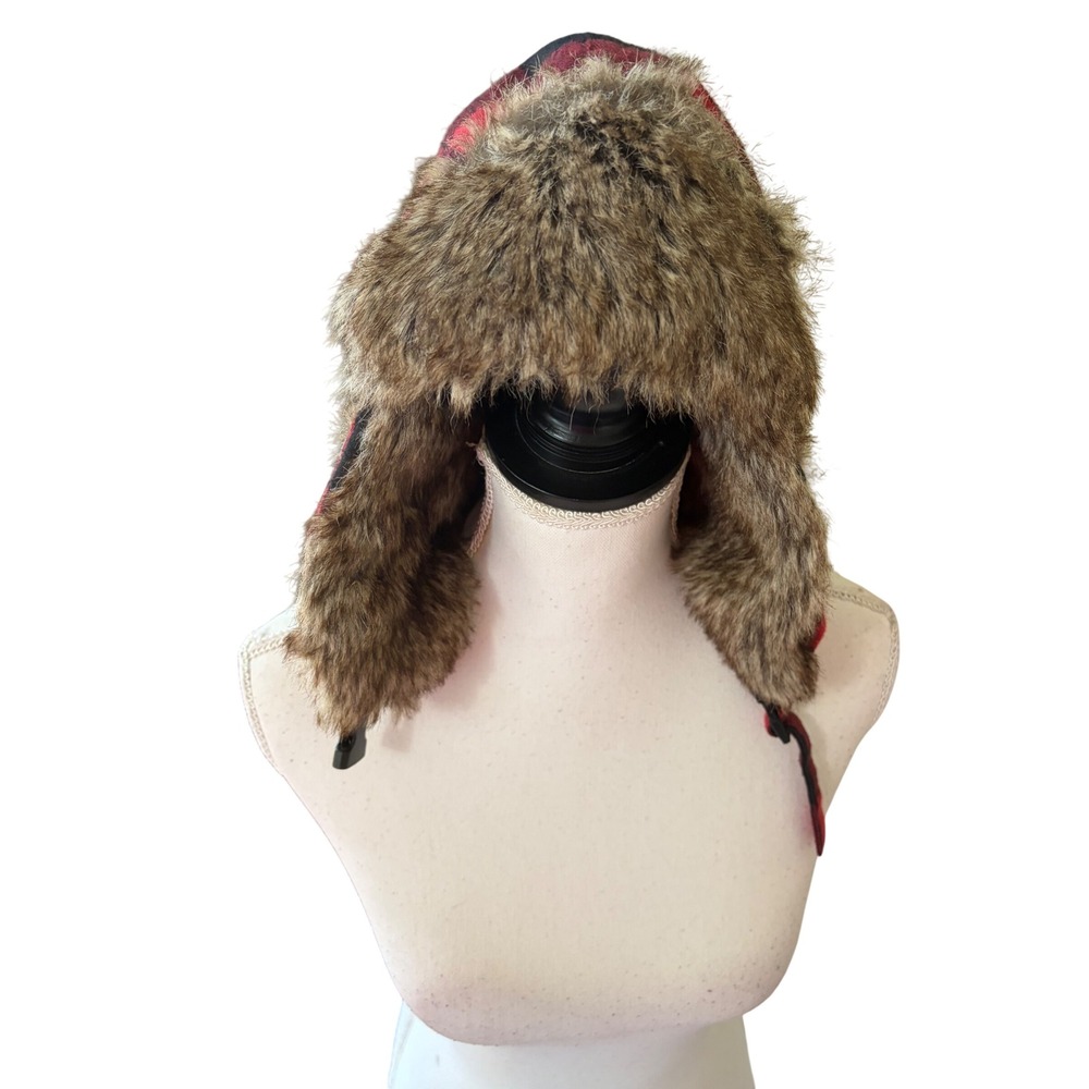 RedHead Buffalo Plaid Trapper Hat Red Black Faux Fur Flap Hunting Winter L/XL - Picture 9 of 11